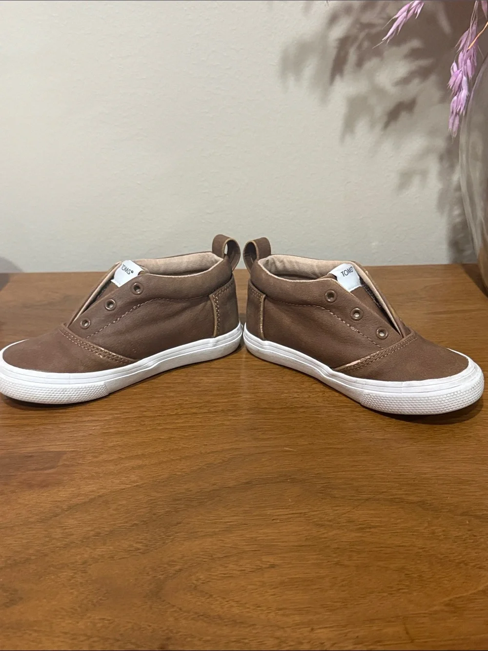 TOMS Kids Brown Canvas Slip-On Sneakers with White Sole